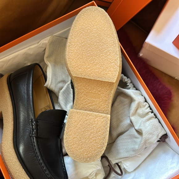 Hermes Fanny H Platform Loafers Noir Leather Womens EU 38 US 9 NIB - Picture 5 of 8